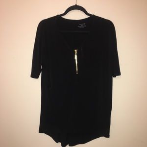 Black blouse with gold zipper detail